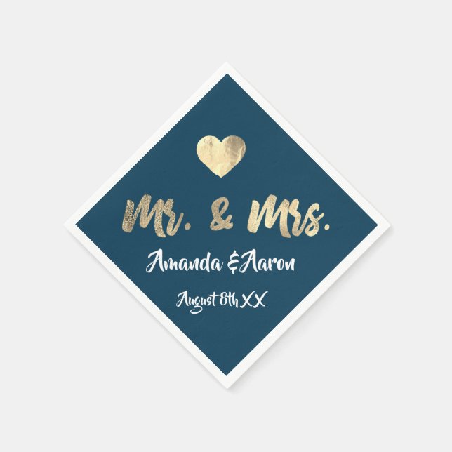 Herr und Frau White Heart Blue Champaigne Gold Serviette (Ecke)