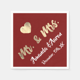 Herr und Frau White Heart Maroon Champaigne Gold Serviette