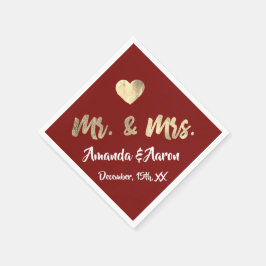 Herr und Frau White Heart Maroon Champaigne Gold Serviette