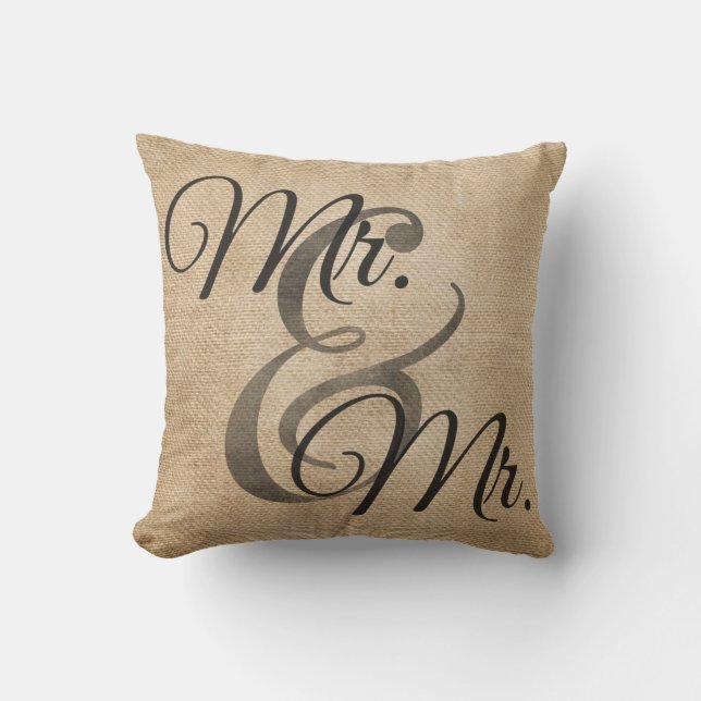 Herr und Herr Burlap Wedding Personalized Kissen (Vorderseite)