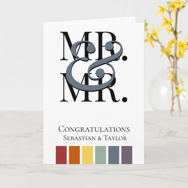 Herr und Herr Rainbow Gay Wedding Glückwunsch Karte (Gelbe Blume)