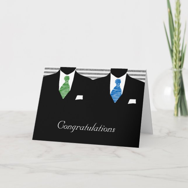 Herr und Herr Two Grooms Wedding Glückwunsch Karte (Vorderseite)