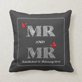 Herr und Herr White Lace Word Art Red Butterflies Kissen