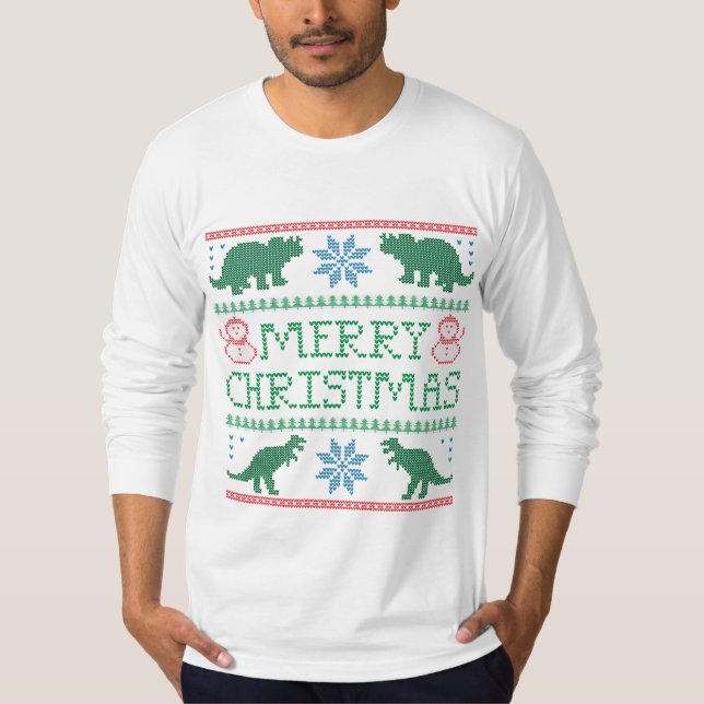Herren Dinosaurier Langschläfer Ugly Weihnachts-T  T-Shirt (Vorderseite)
