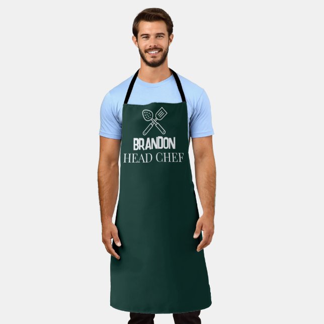 Herren-eleganter grüner Koch Name Moderne Einfache Schürze (Getragen)