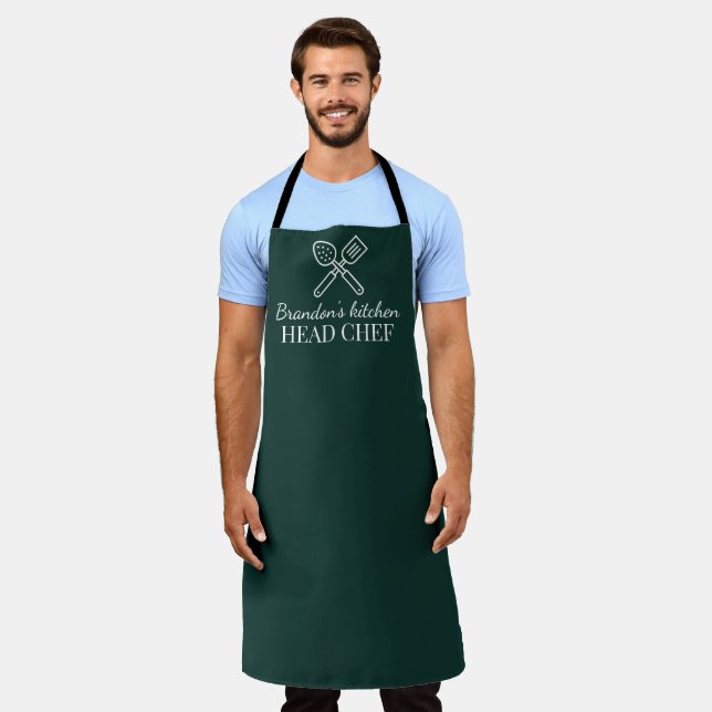 Herren-eleganter grüner Koch Name Moderne Einfache Schürze (Getragen)