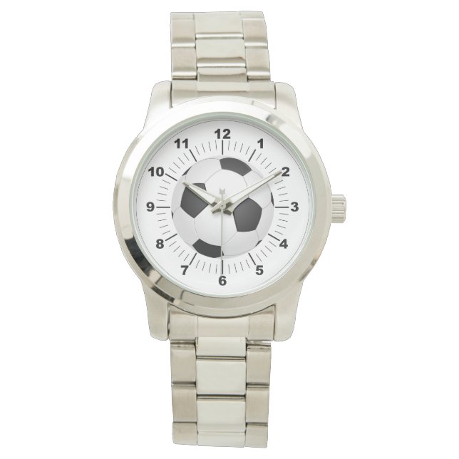 Herren Fußball-Ball Oversized Silver Bracelet Watc Armbanduhr (Vorderseite)