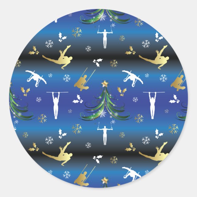Herren Gymnastik Weihnachtsbaum Schneeflocke Runder Aufkleber (Vorderseite)