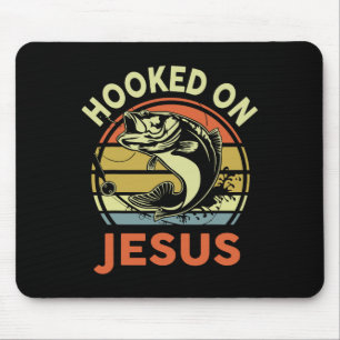 Herren Hooked On Jesus Christliches Angler-Shirt L Mousepad