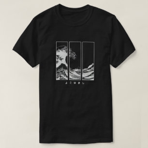 Herren Japanische Welle & Buchstaben Grafik Baumwo T-Shirt