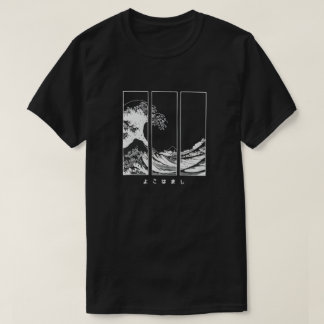 Herren Japanische Welle & Buchstaben Grafik Baumwo T-Shirt
