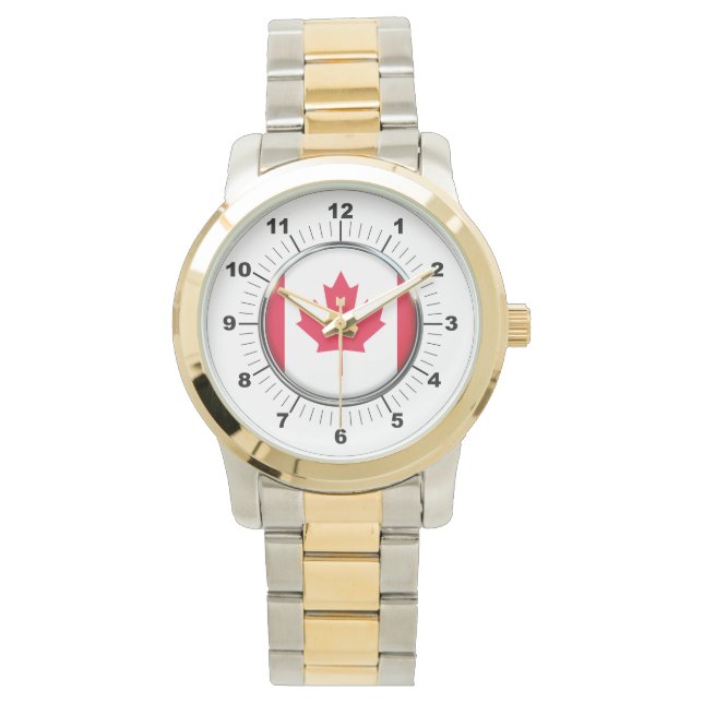 Herren-Kanada-Flagge Oversized Zwei-Tone-Uhr Armbanduhr (Vorderseite)