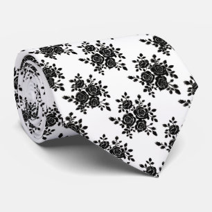 Herren Klassische Schwarz-Weiß-Rosen-Blumen-Krawat Krawatte