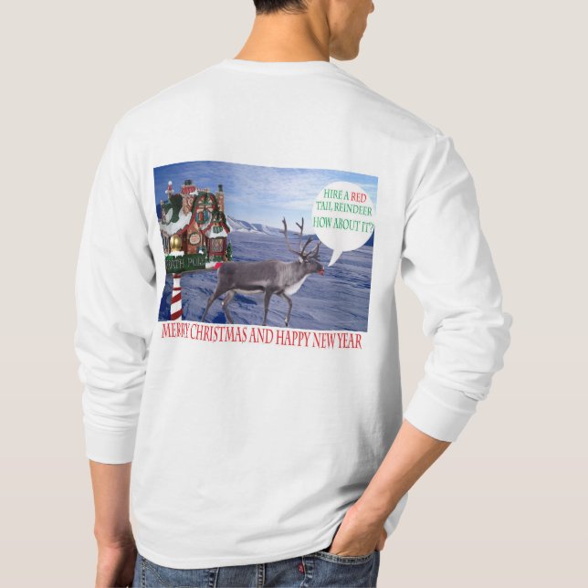 Herren lange Schlaufe frohe Weihnachten und glückl T-Shirt (Rückseite)