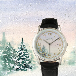 Herren Lederuhr mit individuellem Namen – Schneebe Armbanduhr