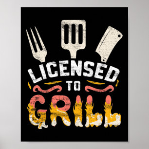Herren lizenziert zum Grillen' Barbecue Bbq Koch G Poster