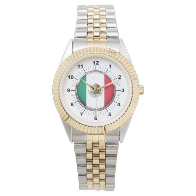 Herren-Mexiko-Flagge Zwei-Tonen-Armband-Uhr Armbanduhr (Vorderseite)