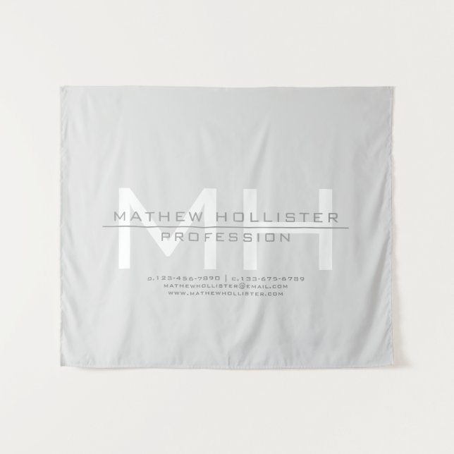 Herren-Monogramm, Grau Geschäftlich Wandteppich (Vorderseite (Horizontal))