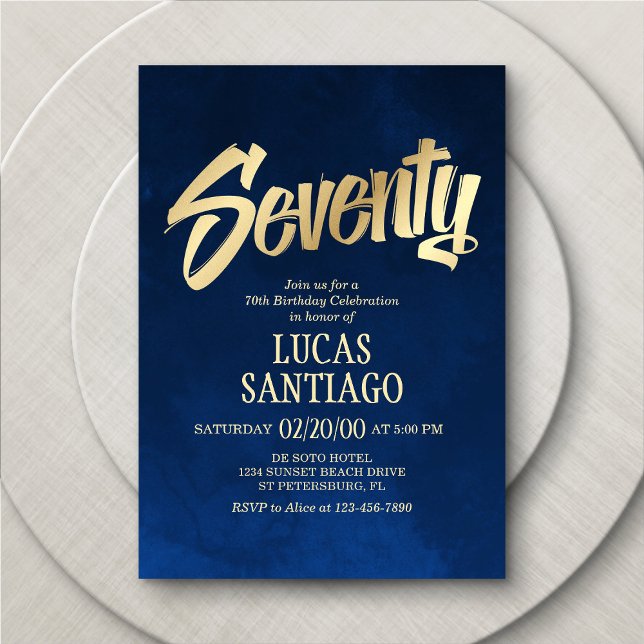 Herren Navy Gold 70. Geburtstag Einladung (Von Creator hochgeladen)