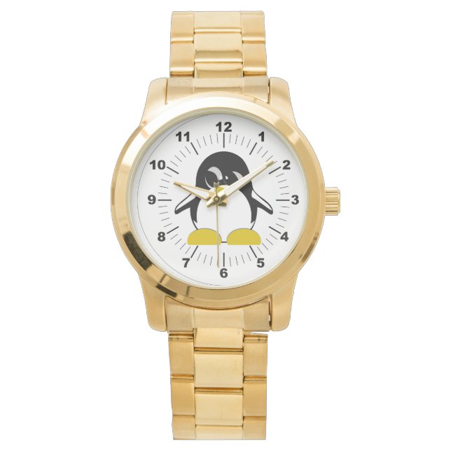 Herren Pinguin Oversized Gold Bracelet Watch Armbanduhr (Vorderseite)