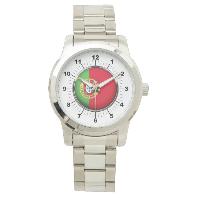 Herren - Portugal - Flagge Oversized Silver Watch Armbanduhr (Vorderseite)