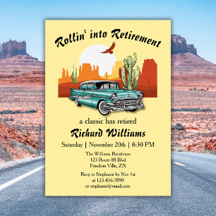 Herren-Rentner-Retro-Klassik-Blau-Auto-Wüste Einladung