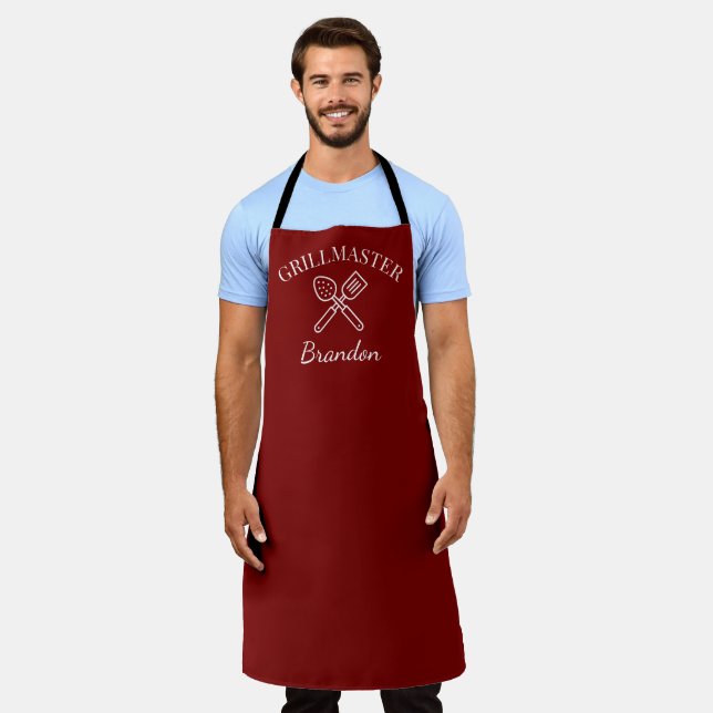 Herren roter Koch Name Moderner Grillmeister Schürze (Getragen)