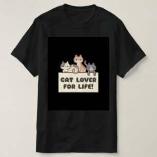 Herren schwarzes T-Shirt mit süßer Cartoon-Katze