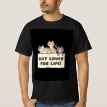 Herren schwarzes T-Shirt mit süßer Cartoon-Katze