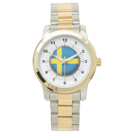 Herren-Schweden-Flagge Oversized Zwei-Tone-Uhr Armbanduhr