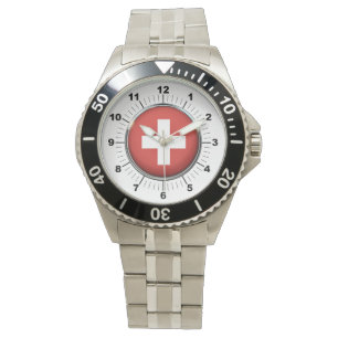 Herren-Schweiz-Flaggenüberwachung aus rostfreiem S Armbanduhr