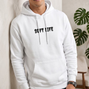 Herren Soft Life White Pullover Hoodie Ästhetik