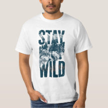Herren Stay Wild Wolf Natur Szene Wilderness T-Shi