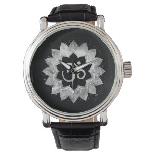*~* Herren Subtile Om OM Gray Meditative Mandala Armbanduhr
