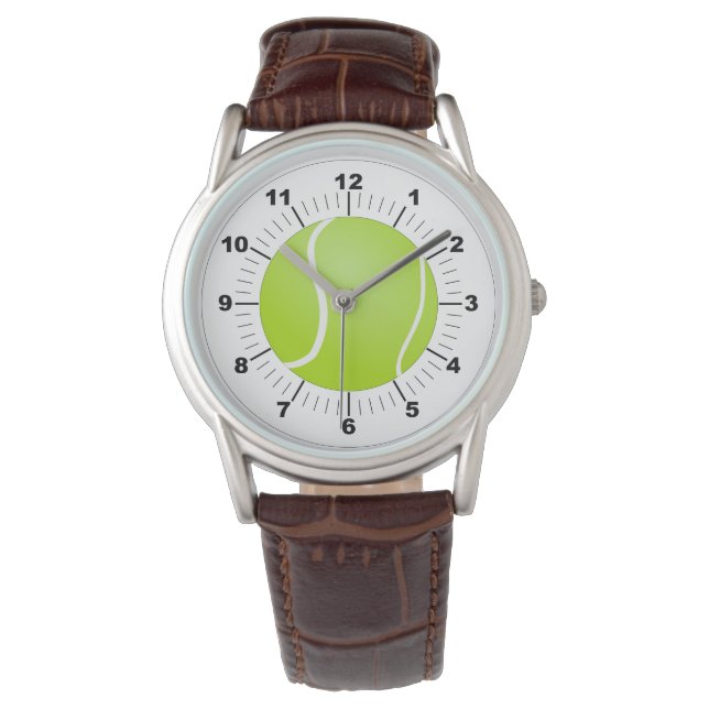 Herren Tennis Ball Klassik Brown Leather Watch Armbanduhr (Vorderseite)