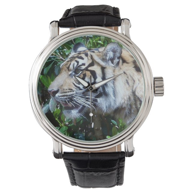 Herrenleder Tiger-Uhr Armbanduhr (Vorderseite)