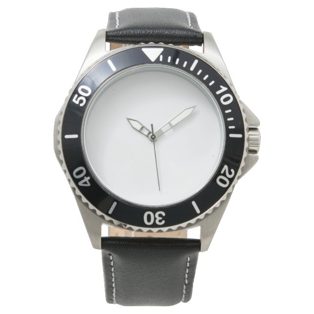 Herrenuhr aus Edelstahl mit schwarzem Lederarmband Armbanduhr (Vorderseite)