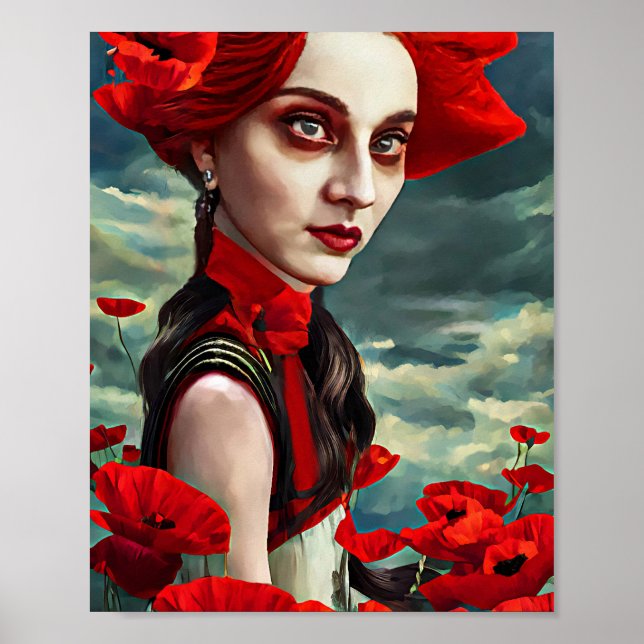 Herrin der Mohnblumen Fantasy Original Kunst Poster (Vorne)