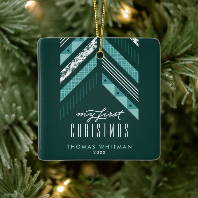 Herringbone Band 1. Weihnachtsdekoration - Aquamar Keramikornament (Baum)
