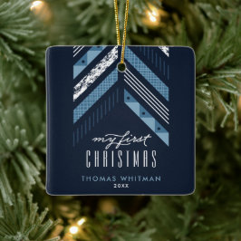 Herringbone Band 1. Weihnachtsdekoration - Blau Keramikornament