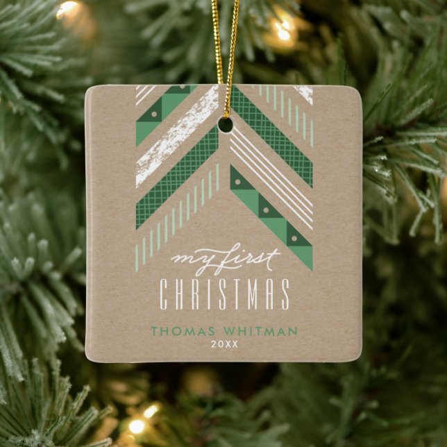 Herringbone Band 1. Weihnachtsdekoration - Grün Keramikornament (Baum)