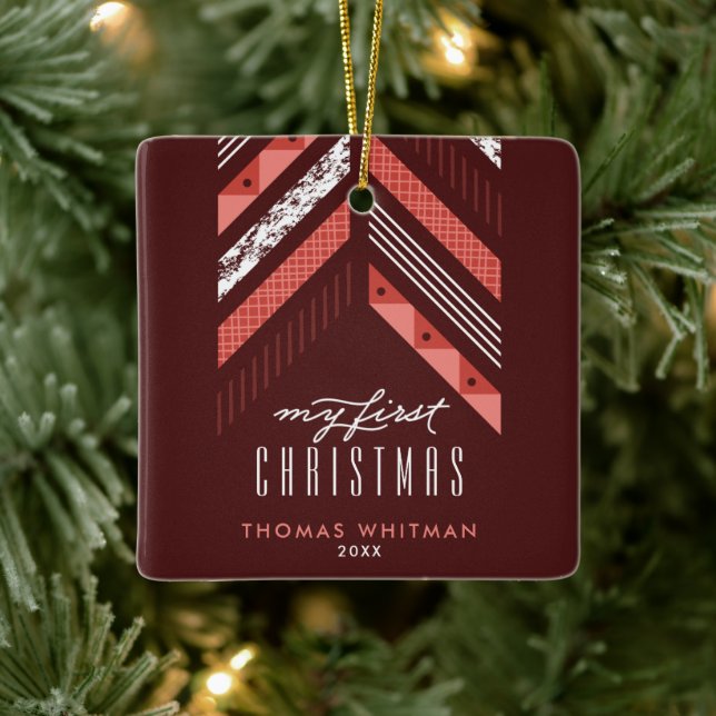 Herringbone Band 1. Weihnachtsdekoration - Rot Keramikornament (Baum)