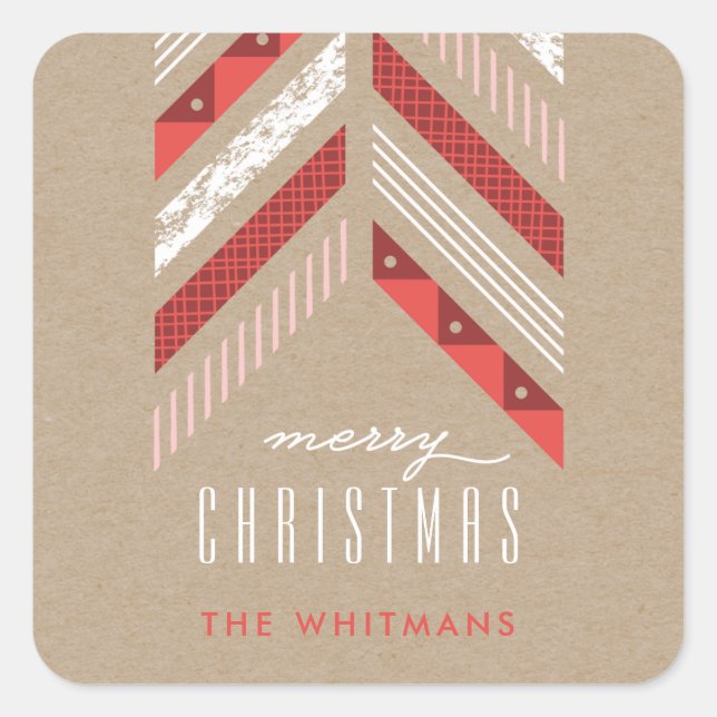 Herringbone Band Holiday Sticker - Crimson (Vorderseite)