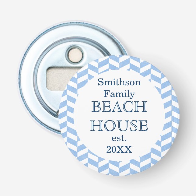 Herringbone Blue White Beach House Flaschenöffner (Vorderseite)