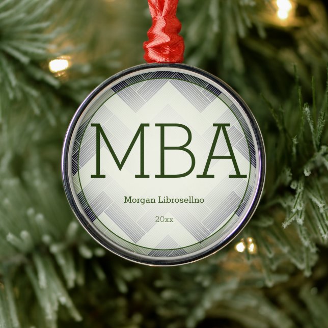 Herringbone Green White MBA Abschluss Name Year Ornament Aus Metall (Baum)