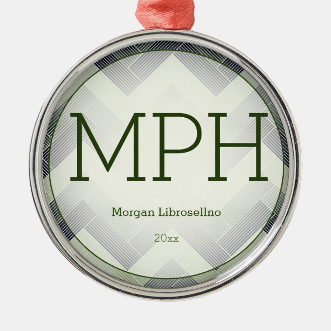 Herringbone Green White Name MPH Abschluss Ornament Aus Metall (Vorne)
