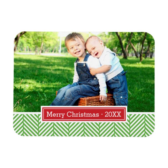 Herringbone Holiday Monogram Foto Magnet (Horizontal)