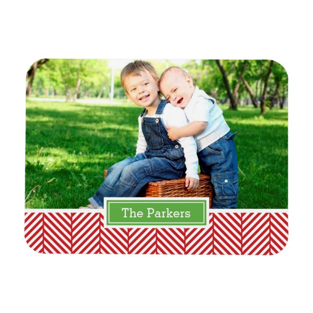 Herringbone Holiday Monogram Foto Magnet (Horizontal)
