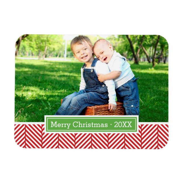 Herringbone Holiday Monogram Foto Magnet (Horizontal)