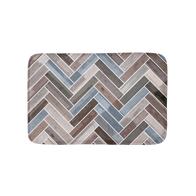 Herringbone-Muster in Blue Brown Grau Badematte (Vorderseite)